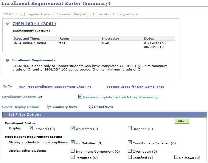 Enrollment Requirement Roster (Summary) page (1 of 2) Enrollment Requirement Roster (Summary) page (1 of 2)