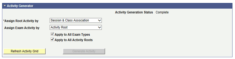 Example of activity setting for Session &amp; Class Association