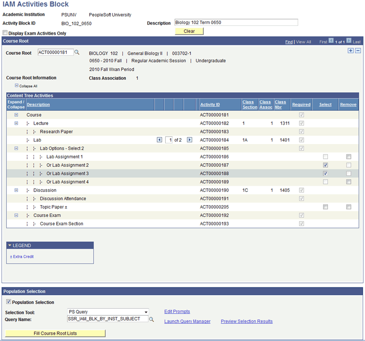 IAM (Individual Activity Manager) Activities Block page