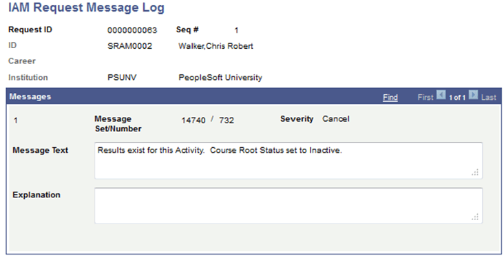 IAM (Individual Activity Manager) Request Message Log page