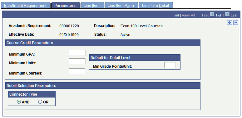 Parameters page