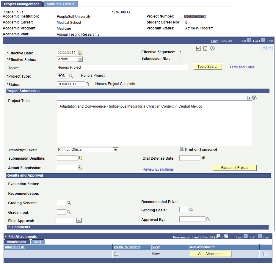 Project Management page