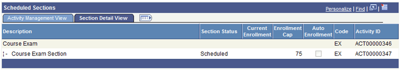 Section Manager page: Section Detail View tab