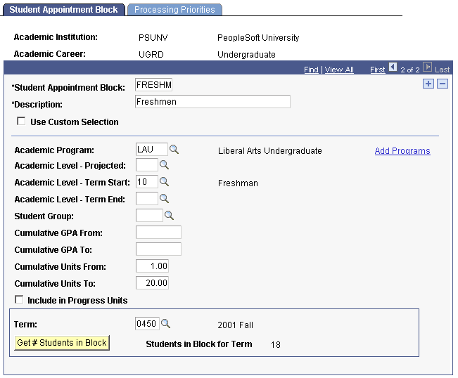 Student Appointment Block page
