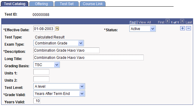 Test Catalog page