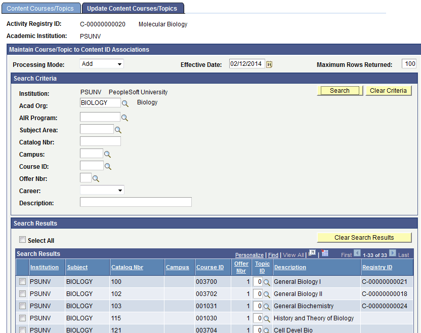 Update Content Courses/Topics page (1 of 2)