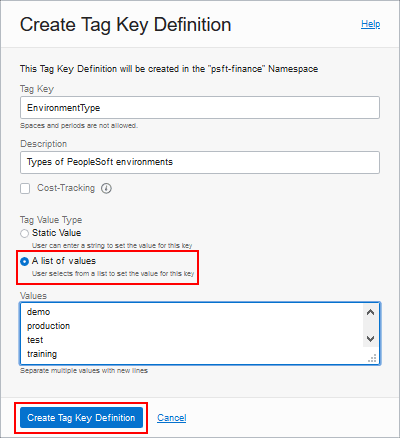 Create Tag Key Definition with a list of values