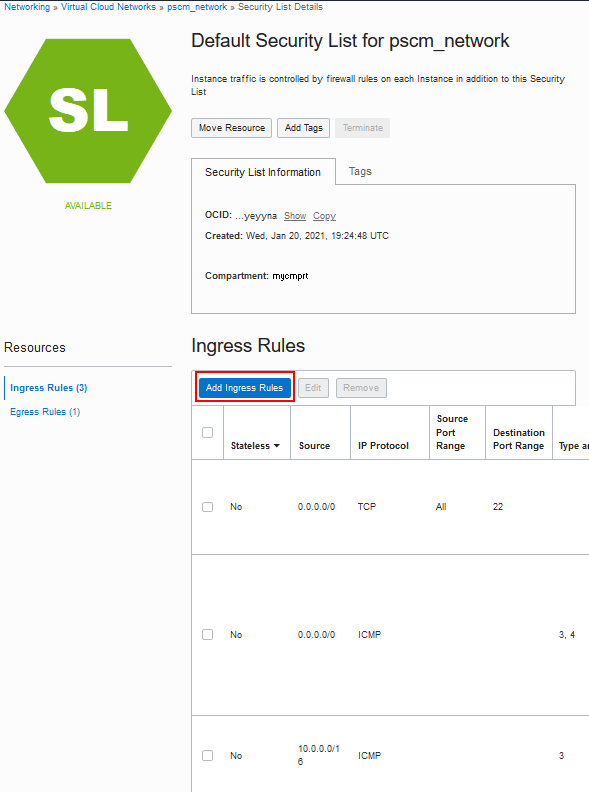 Security List Details page