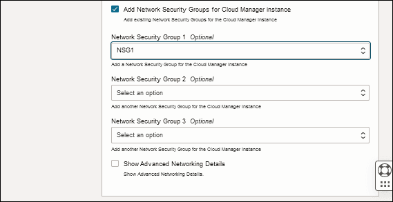 Create Stack page, Add Network Security Groups