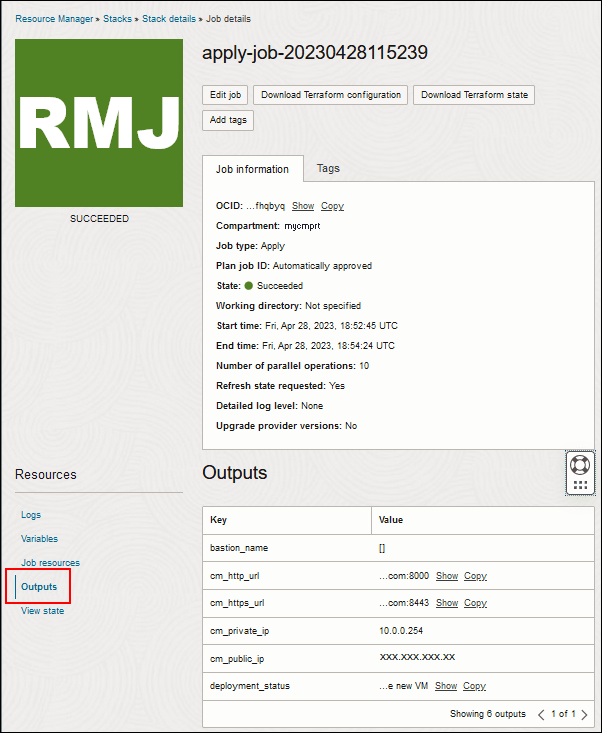 Job Details, Outputs