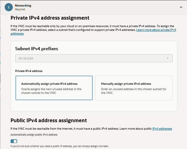 Create Compute Instance page, Networking section