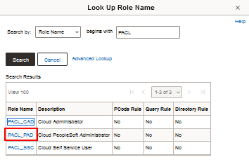 Look Up Role Name page