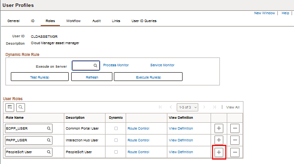 User Profiles page, Roles tab