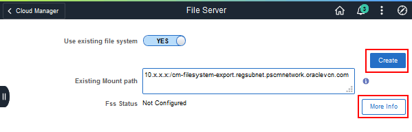 File Server page for existing file system
