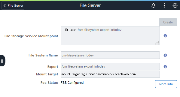 File Server page with file system status Configured