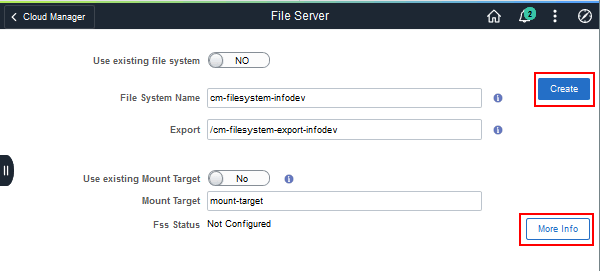 File Server page, set up a new file system