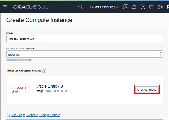 Create Compute Instance page, click Change Image Source