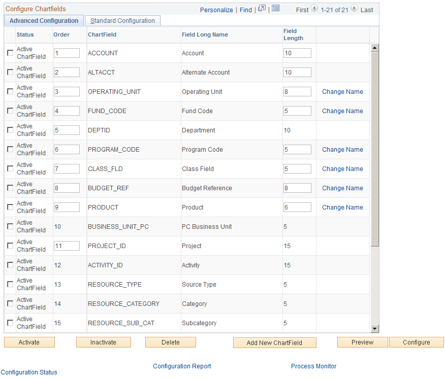 Advanced Configuration page