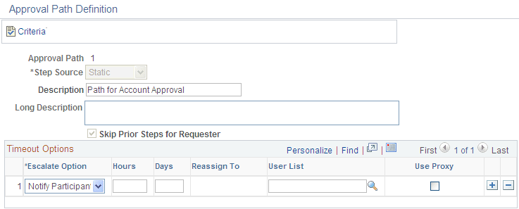 Approval Path Definition page - Approval Path 1