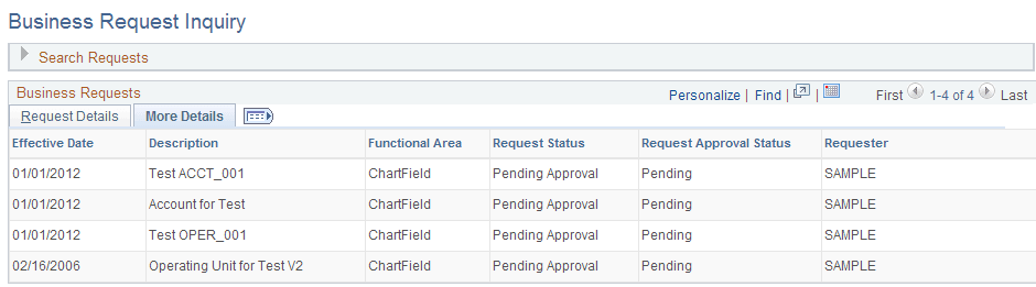 Business Request Inquiry - More Details tab