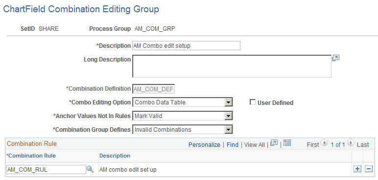 ChartField Combination Editing Group page