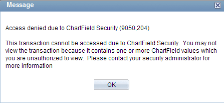 ChartField Security access error message