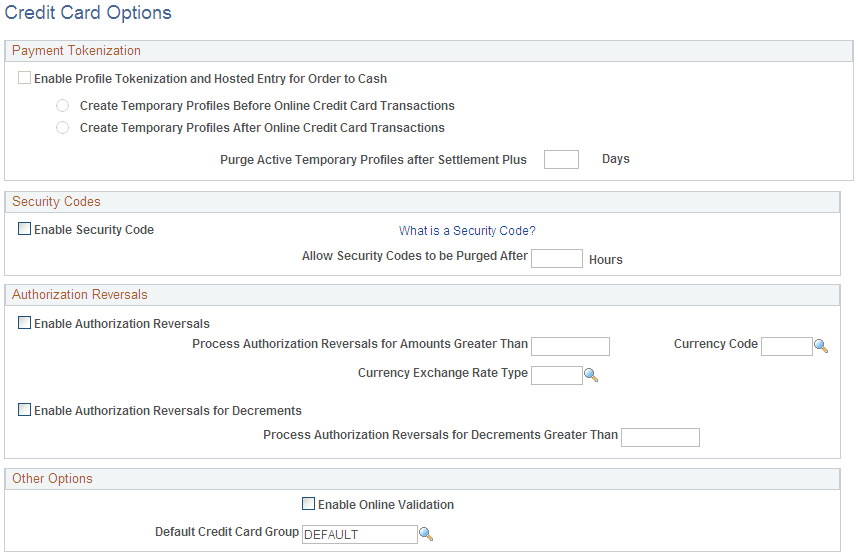 Credit Card Options page