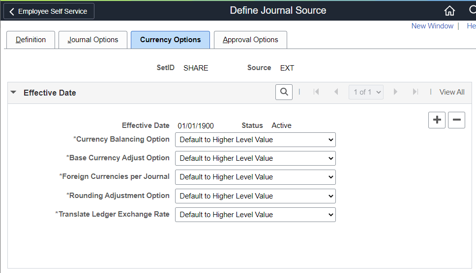 Define Journal Source - Currency Options