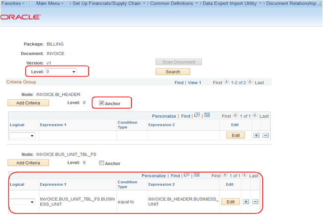 Example of a Sibling Relationship on the Document Relationship page