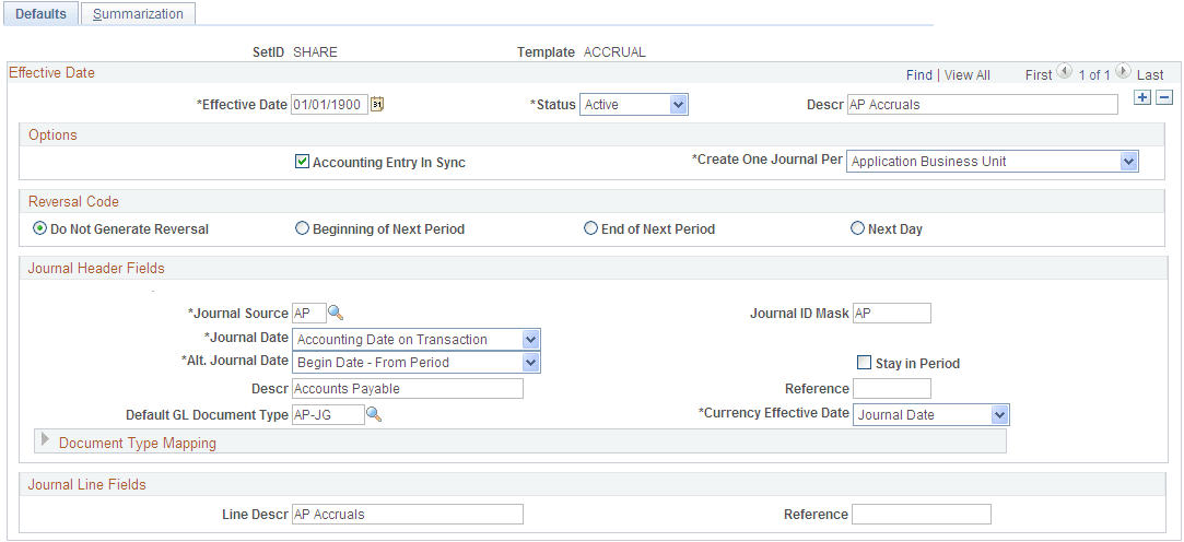 Journal Generator Template - Defaults page