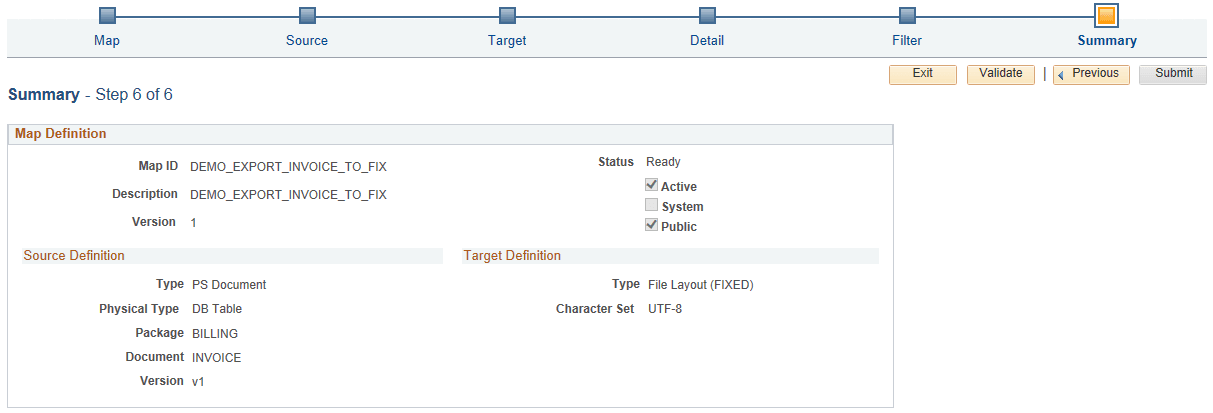 Map Definition - Summary (Step 6 of 6) page
