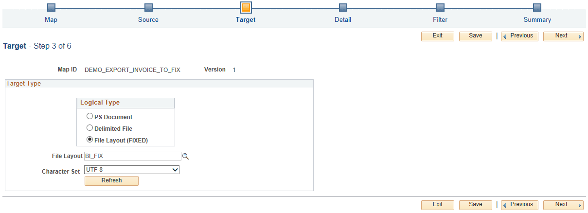 Map Definition - Target (Step 3 of 6) page
