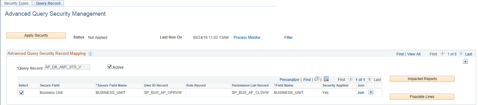 Query Security - Query Records page