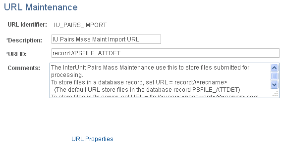 URL Maintenance page