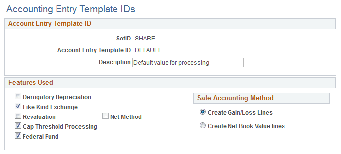 Accounting Entry Template IDs page