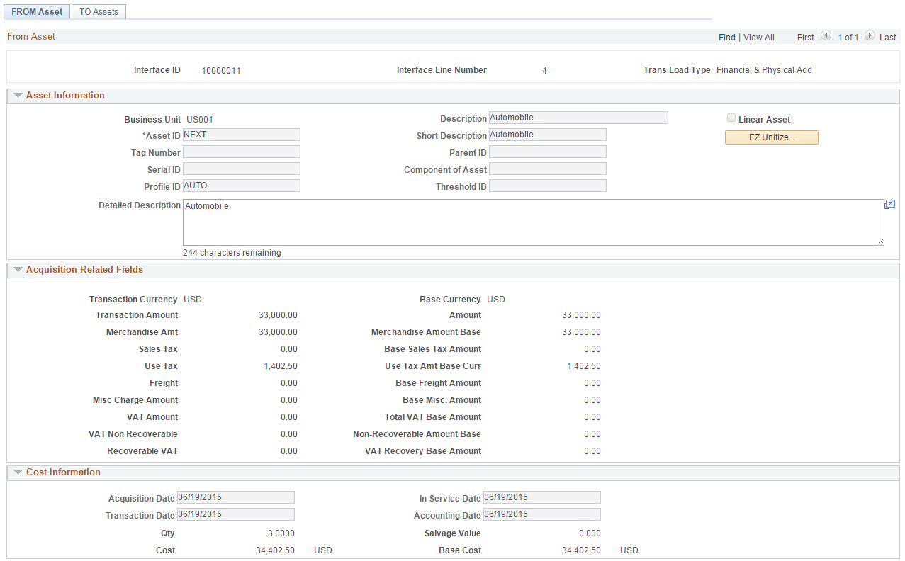 Asset Unitization - FROM Asset Page (1 of 5)