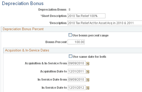 Depreciation Bonus page