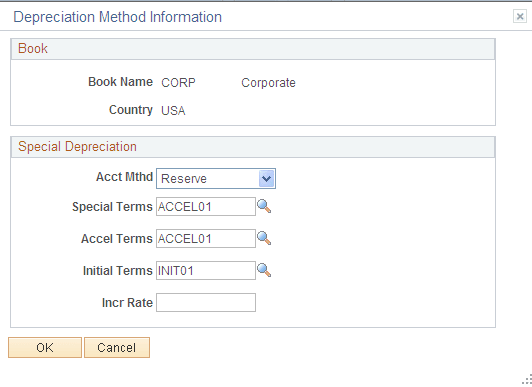 Depreciation Method Information page