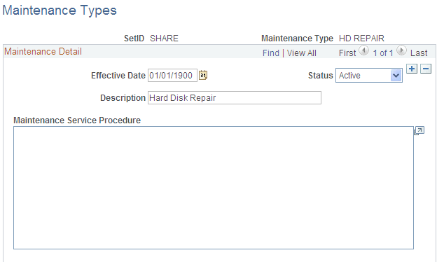 Maintenance Types page