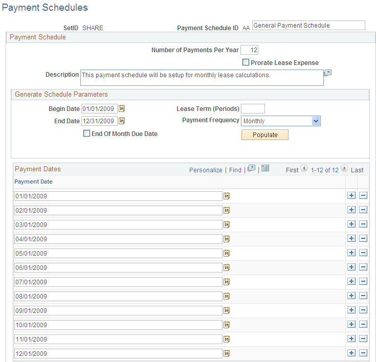 Payment Schedules page