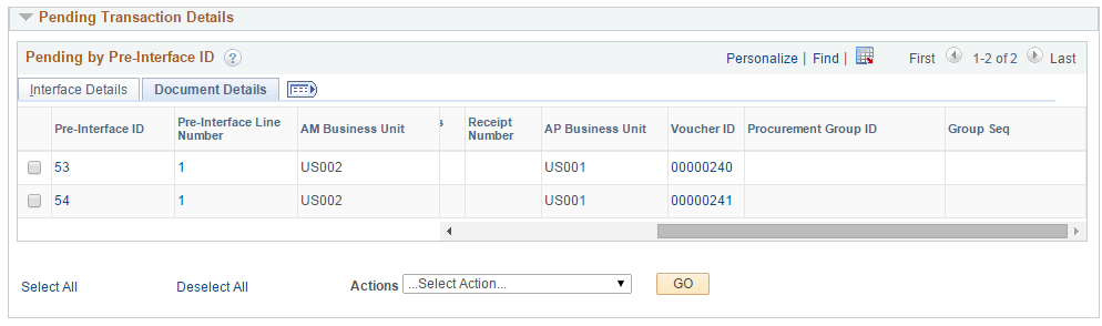 AM WorkCenter - Business Unit APPO Transactions page (2 of 2)