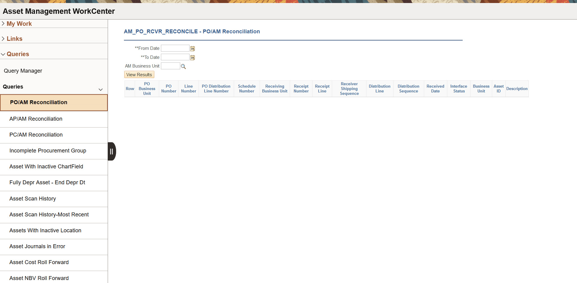 Asset Management WorkCenter - Queries