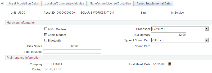Asset Supplemental Data page