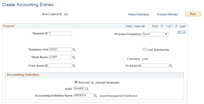 Create Accounting Entries page
