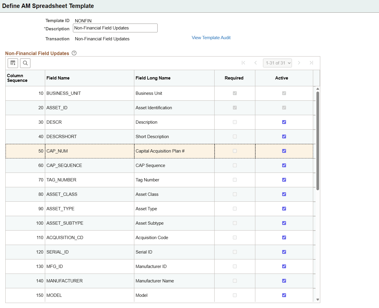Template Page (Non-Financial Field Updates)