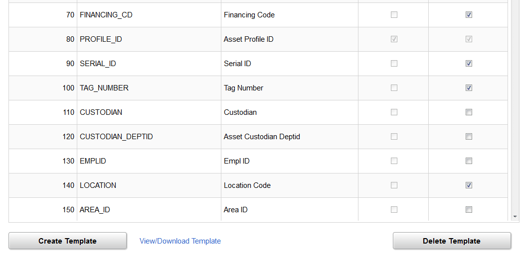 Define Spreadsheet Template page (2 of 2)