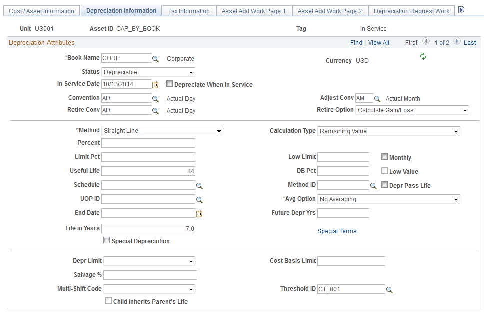 Depreciation Information page