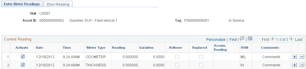 Enter Meter Readings page