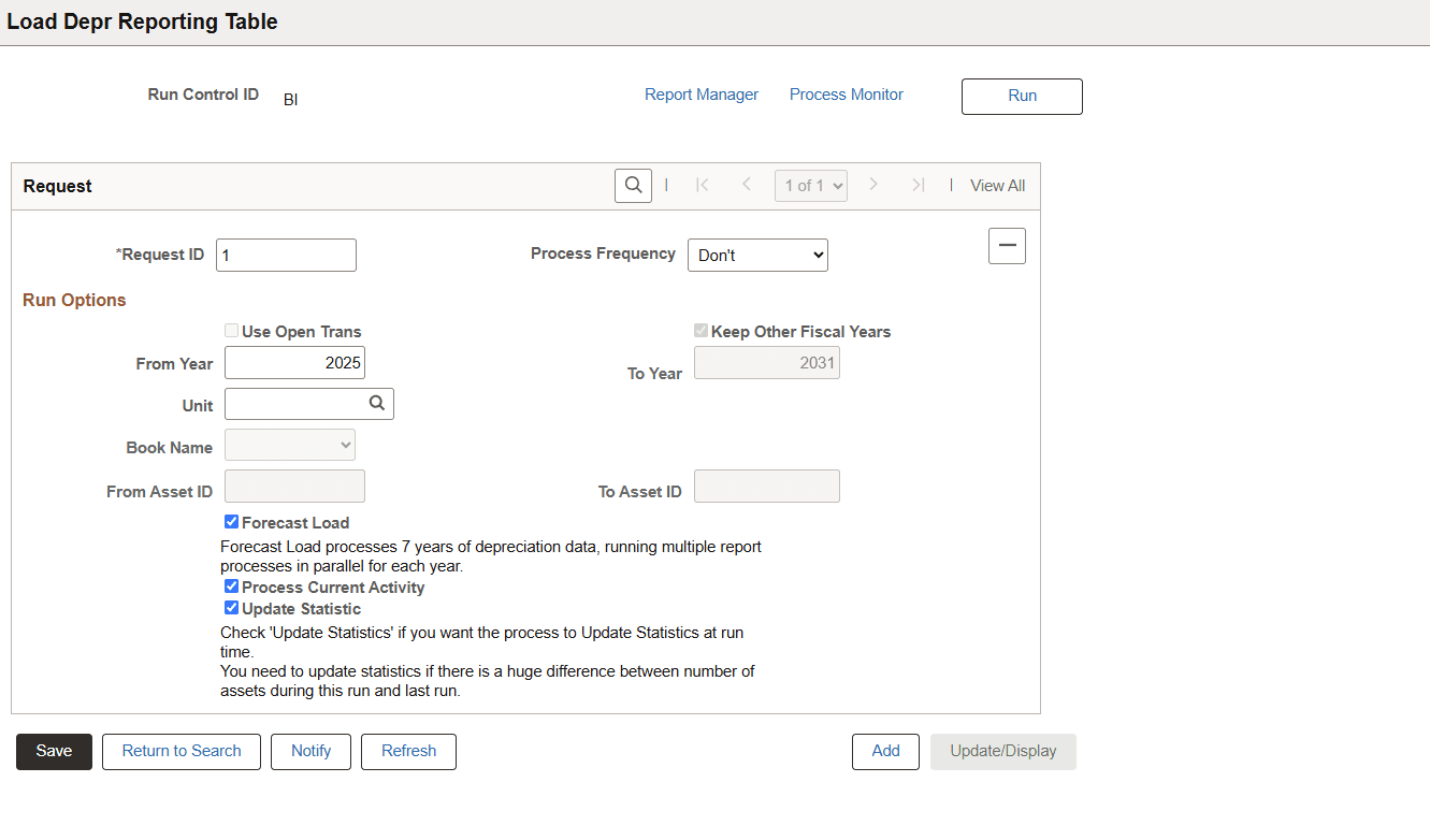 Load Depr Reporting Table