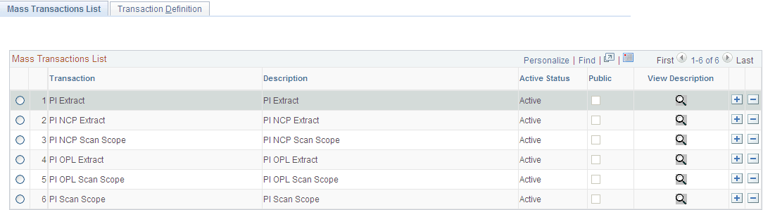 Mass Transactions List page